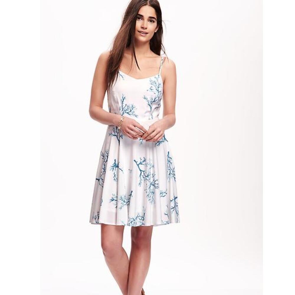 Old Navy Sleeveless Summer Dress White Blue Coral Print XL